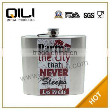 All over water transfer stainless steel wholesale whisky hip flask engraved