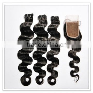 Hair Factory Natural Color Cheap Free/Middle/Three Part Peruvian Virgin clip in Hair Bundles With Lace Closure