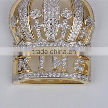 China Jewelry Factory Suply Men's Crown Pendant 925 Sterling Silver White Diamond Pendant