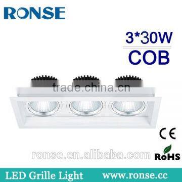 Ronse 3*30w recessed aluminum led cob grille light for offices(RS-2114-3(C))