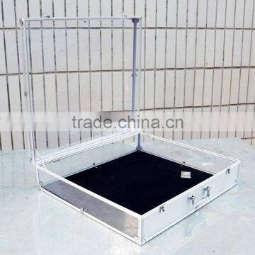 AN176 ANPHY Large Display Suitcase Semi Crystal Aluminum Edged Case Metal Handle Lock 60*55*14cm 3.3kgs Max Volume 10kgs