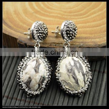 LFD-018E Wholesale White Snakeskin Drop Dangle Earring, With Pave Crystal Rhinestone Charm Jewelry Druzy Earrings