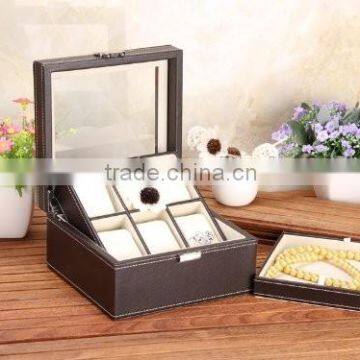 Simple Luxury Black PU Leather Silver Logo Watch Boxes With White Velvet Inside,