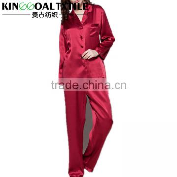 Women's Classic Silk Pajama Set Luxury Sleepwear by 100% Silk Wine Red