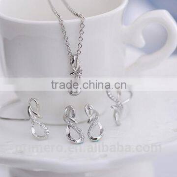 Fashion 18K White Plated Infinity Rhinestone Earrings Necklace Bracelet Set Jewelry