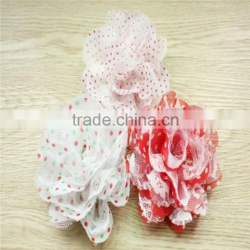 3.75'' Christmas Chiffon lace Flower-Chiffon Trimming Flower-Polka Dots Lace Rose Flower