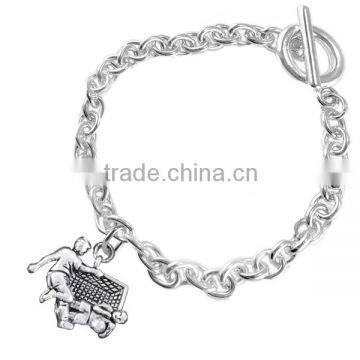 Bright, Polished, Detailed Silver Tone 3D Soccer Goalie Save Charm, Comes On An Intricately Detailed Antiqued Silver Tone Chain photo-4