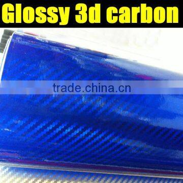 glossy 3d carbon fiber vinyl with blue color 1.35*30m