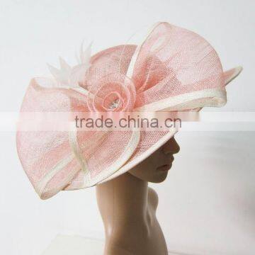 Graceful woman church hat wholesale/sinamay hat trimming with rhinestone