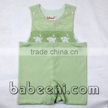 Bunny lime green smocked shortall for boys