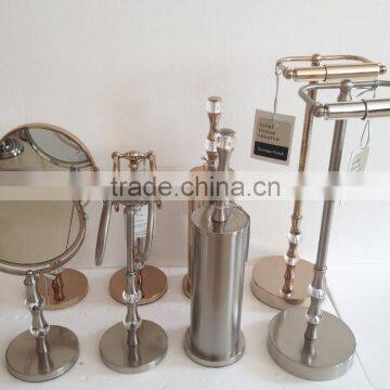 2014 new High grade crystal balls deco bathroom accessories set 4pcs: toilet roll holder stand, brush bowl, towel rack, mirror