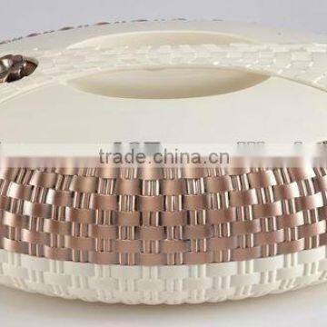 oval styles silver plated food bowl with safety locking lid