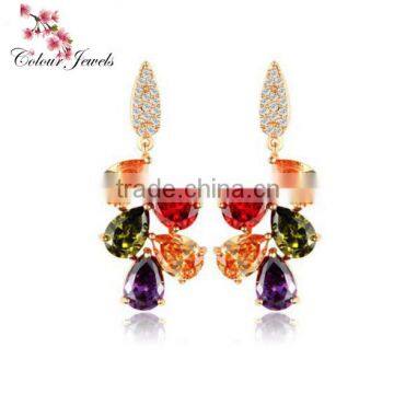 Rose Gold Plated Pearl Cut Multi Colour AAA Cubic Zircon Dangle Earrings for Women