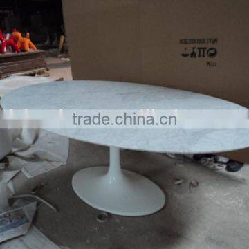 Modern Fiberglass Base and White Marble Top Oval Tulip Table photo-4