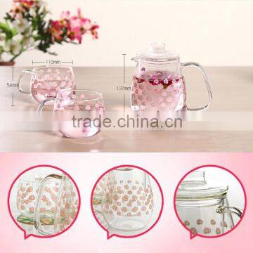 Hot Selling Borosilicate Glass Teapot With Glass Infuser Pink Flower Design Teaset 650ml 2pcs 350ml Tea Cups photo-3