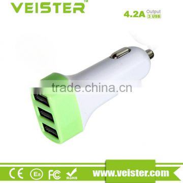 Veister Universal mini triple USB car charger adapter 5V 4.2A micro USB car charger