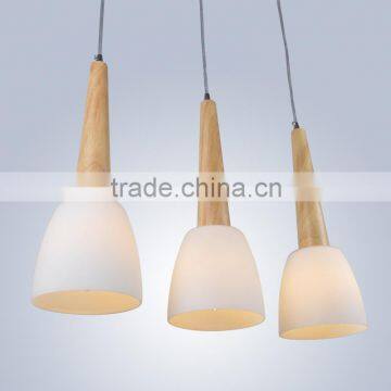 3 Lights Modern Style Glass Shades Wooden Island Light