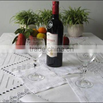 Hand hemstitch white linen table cloth No.7