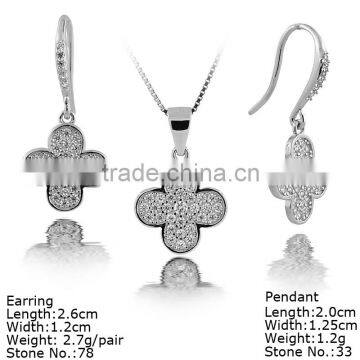 SZA2-002 Four Leaf Clover Silver Jewelry Set With CZ Stones Jewelry Set Beautiful Jewelry Set