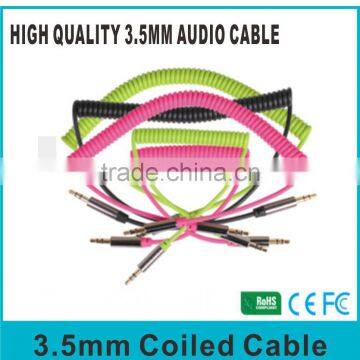 2014 hot selling premium grade 3.5mm car aux spring coiled cable for mobilephone