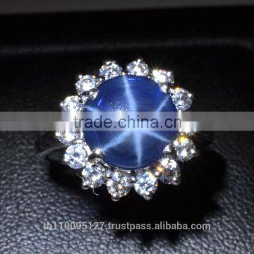 10 MM Blue Star Sapphire Ring Lab-Created Sterling Silver 92.5 Size 7