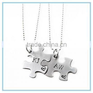 Puzzle Piece Initials & Heart Stainless Steel Necklace Set of 2