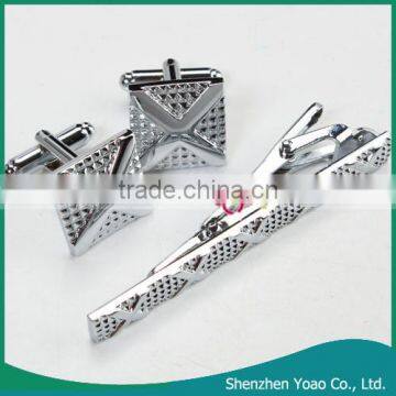 Fashion Elegant Enamel Men's Cufflink Tie Clip Set Silver 3