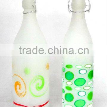 Frosted glass milk bottle with decal printing (CCP684XK18)