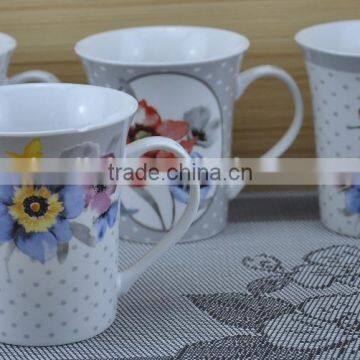 14OZ flower with dot design decal printed coffee cups, shiny surface porcelain mug, KL5001-A403