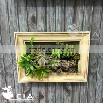 Wood framed artificial succulent plant wall art new product 2015 wall decoration