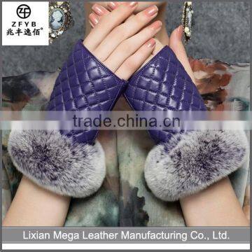 China wholesale custom women bule color fingerless leather gloves