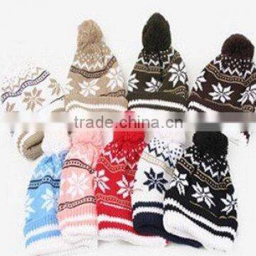 Classical chunky winter snowflake knitting beanie hat