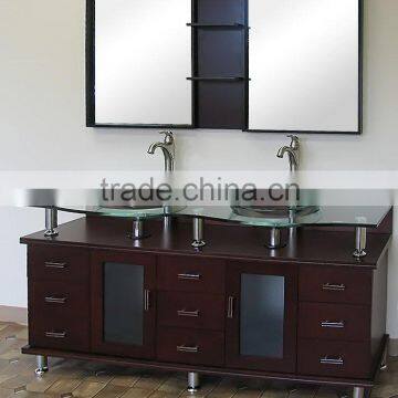 two sink oak bathroom Cabinet glass basins