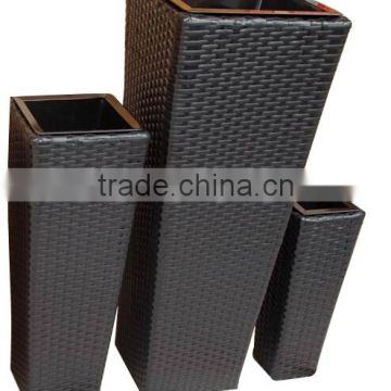 Set 3 Rectangle Plastic Rattan Planter Black Flower Pot