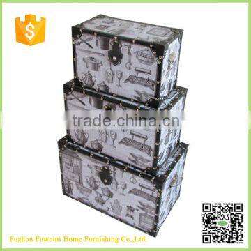 Retro Vintage Pattern Popula Antique Wooden Storage Trunk photo-2
