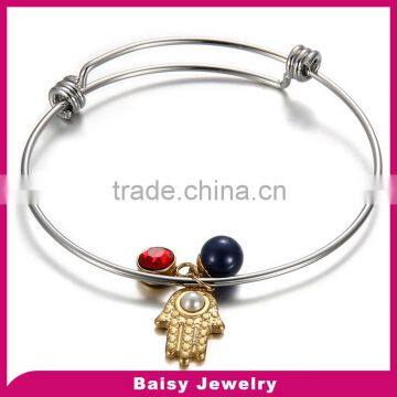 Crazy selling new hamsa stainless steel adjustable bangles with charm for womens