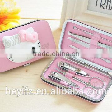 Promotional Gifts Stainless Steel 7PC Pink Hello Kitty Manicure Set