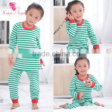 wholesale plain children boutique pajamas baby casual 2 pieces cotton green stripe outfits