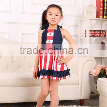 red stripe backless and blue ruffle children casual style summer dress for baby children clothes kids beach dresses baby girl