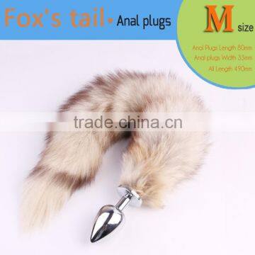 M size Fox tail Butt plug, foxstail metal anal plug, horse tail anal plug factory supplier