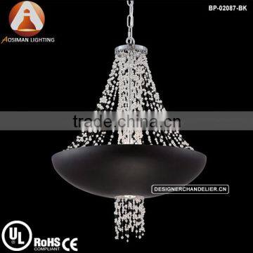 Modern Lopez pendant lamp with Matte Black finished bowl housing clear crystal