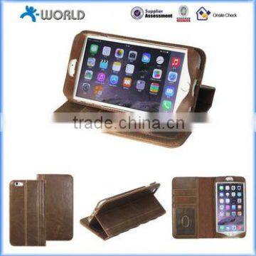 Brown Premium Quality Wallet Design Retro Leather Case for iPhone 6S with Stand