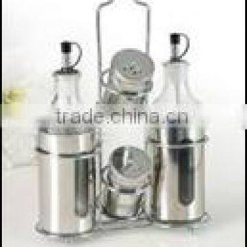 4pcs stainless steel oil/vinegar salt, pepper cruet Rack Set