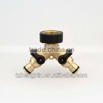 Brass 3-ways garden hose y connector