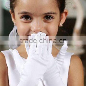 Short Tulle Cheap Kids Size White Satin Gloves photo-6