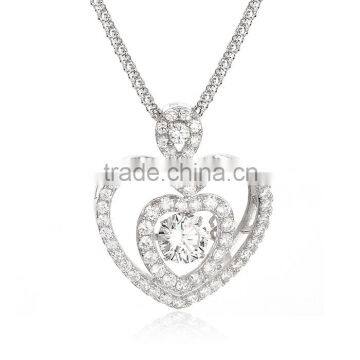 Silver Dancing Stone Heart Shape Pendant Necklace Jewelry photo-3