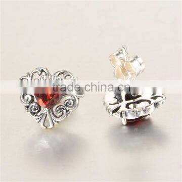Garnet Heart Shape Cubic Zirconia Gemstone Silver Earring photo-4