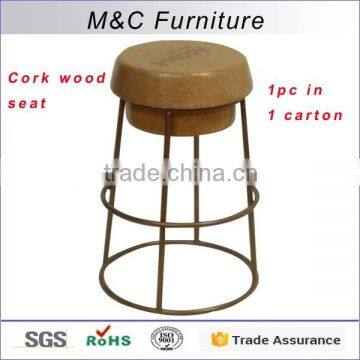 Quality guarantee painted pipe steel bar chair with cork wooded seat