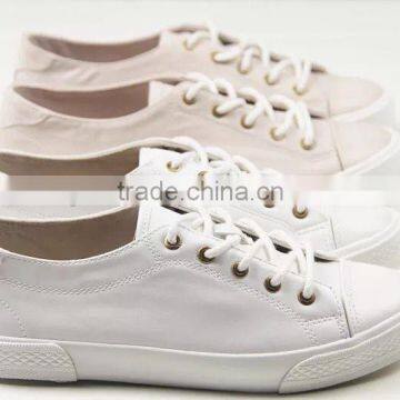 Latest shoes white sneakers blank shoes PU material lace up vucanized shoes