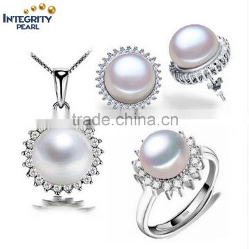 natural pearl set jewelry sets silver pearl pendant necklace and earrings for women